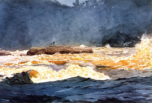 (image for) Handmade oil painting Copy paintings of famous artists Winslow Homers Paintings Fishing the Rapids Sag